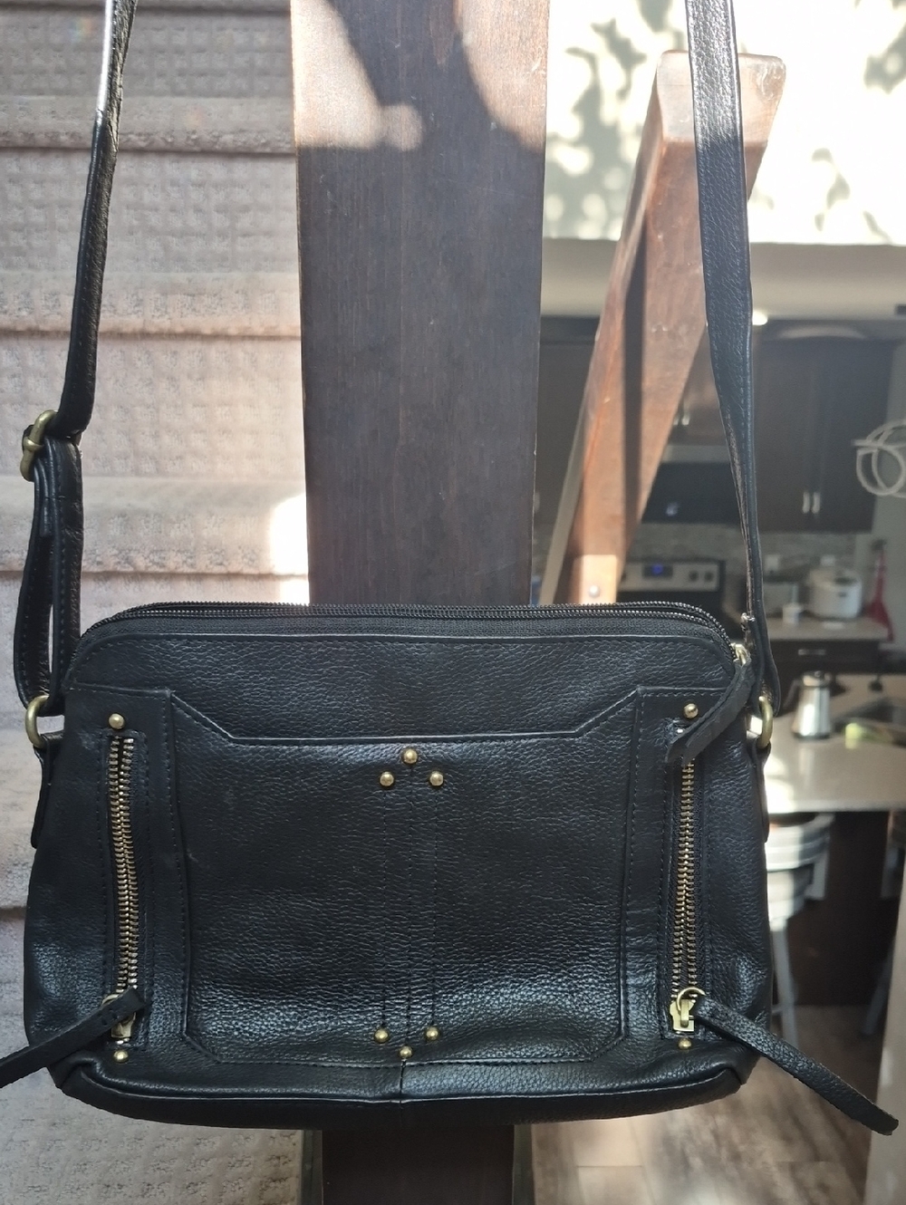 Black Leather Crossbody Bag with Gold Hardware